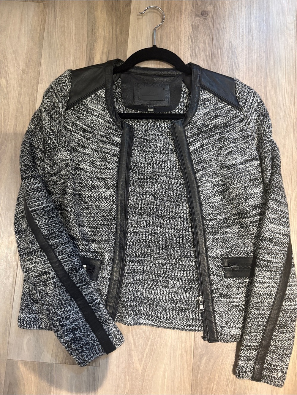 Women's Black & Gray Knit Moto Jacket